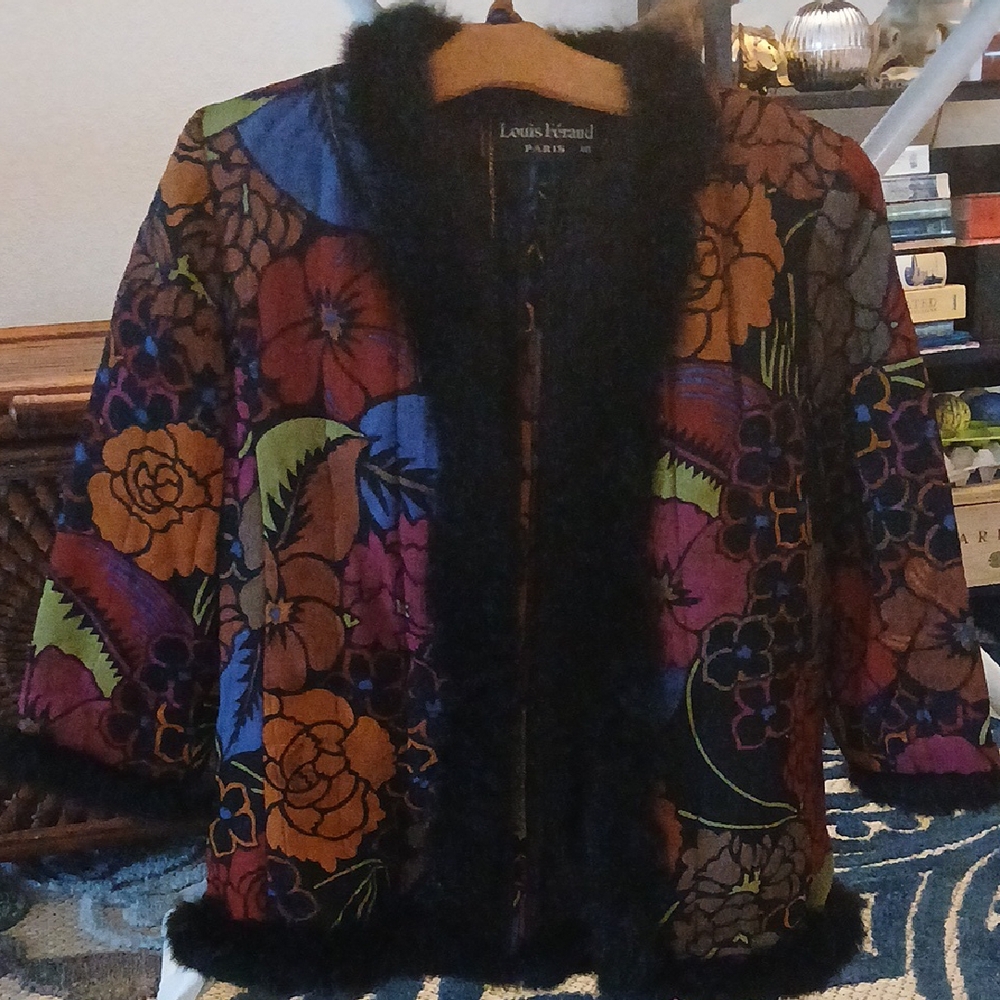 Louis Feraud Multicolor Floral Jean Jacket with Black Trim